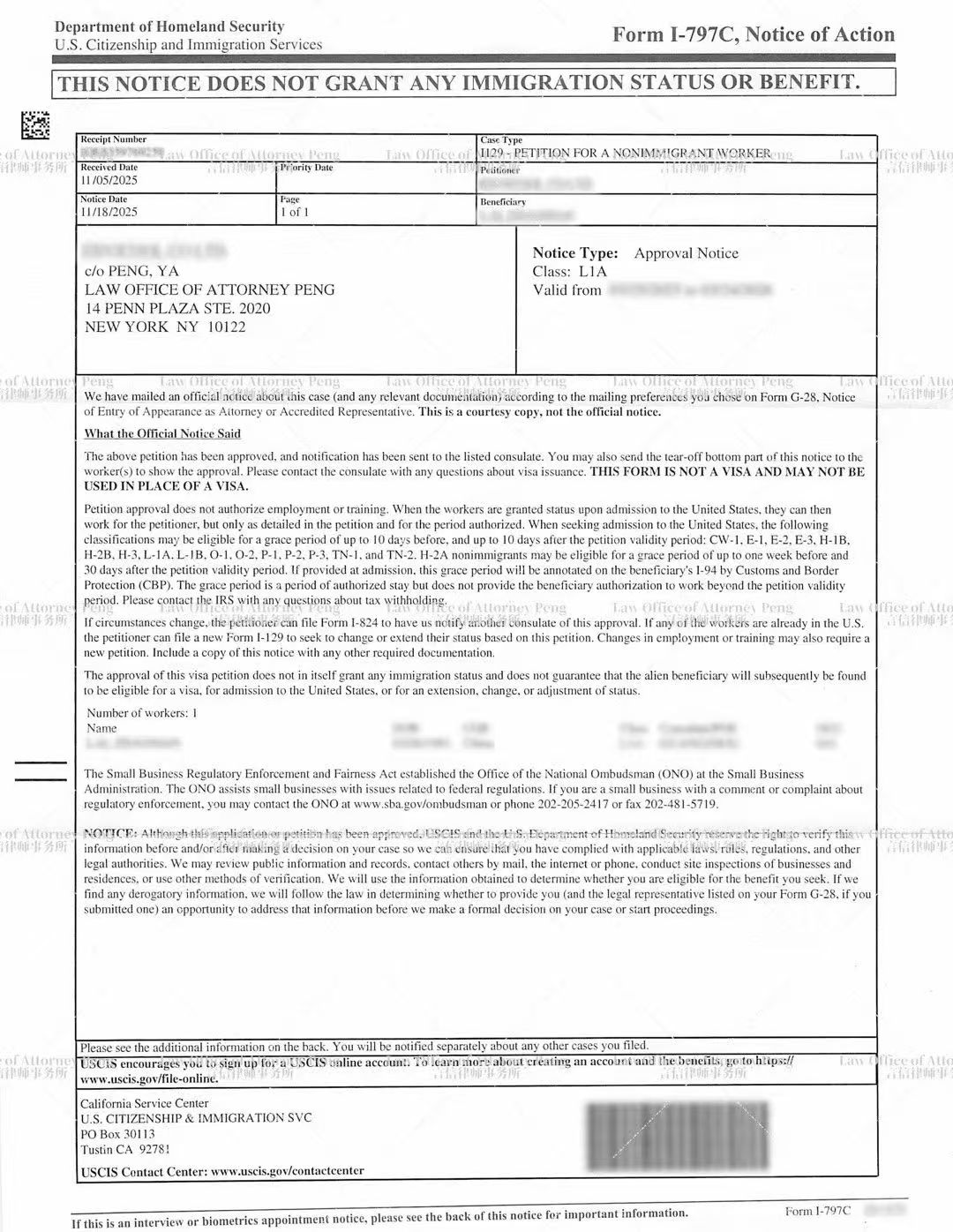 L-1A I-797C Page 1