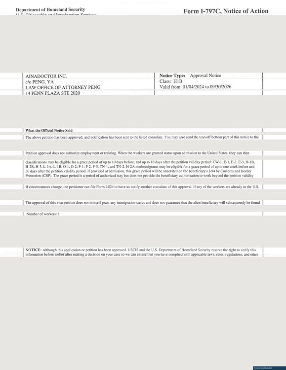 H-1B I-129 Approval